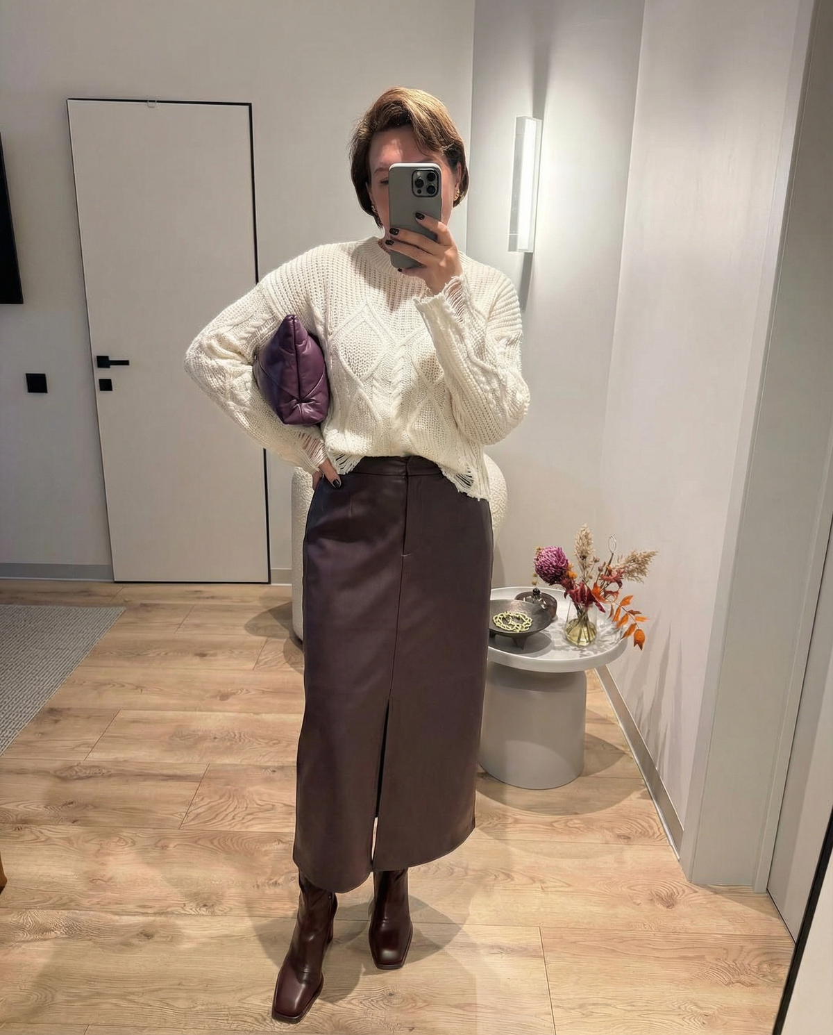 Aria | Cropped Cable Knit Sweater Cream Distressed Long Sleeve