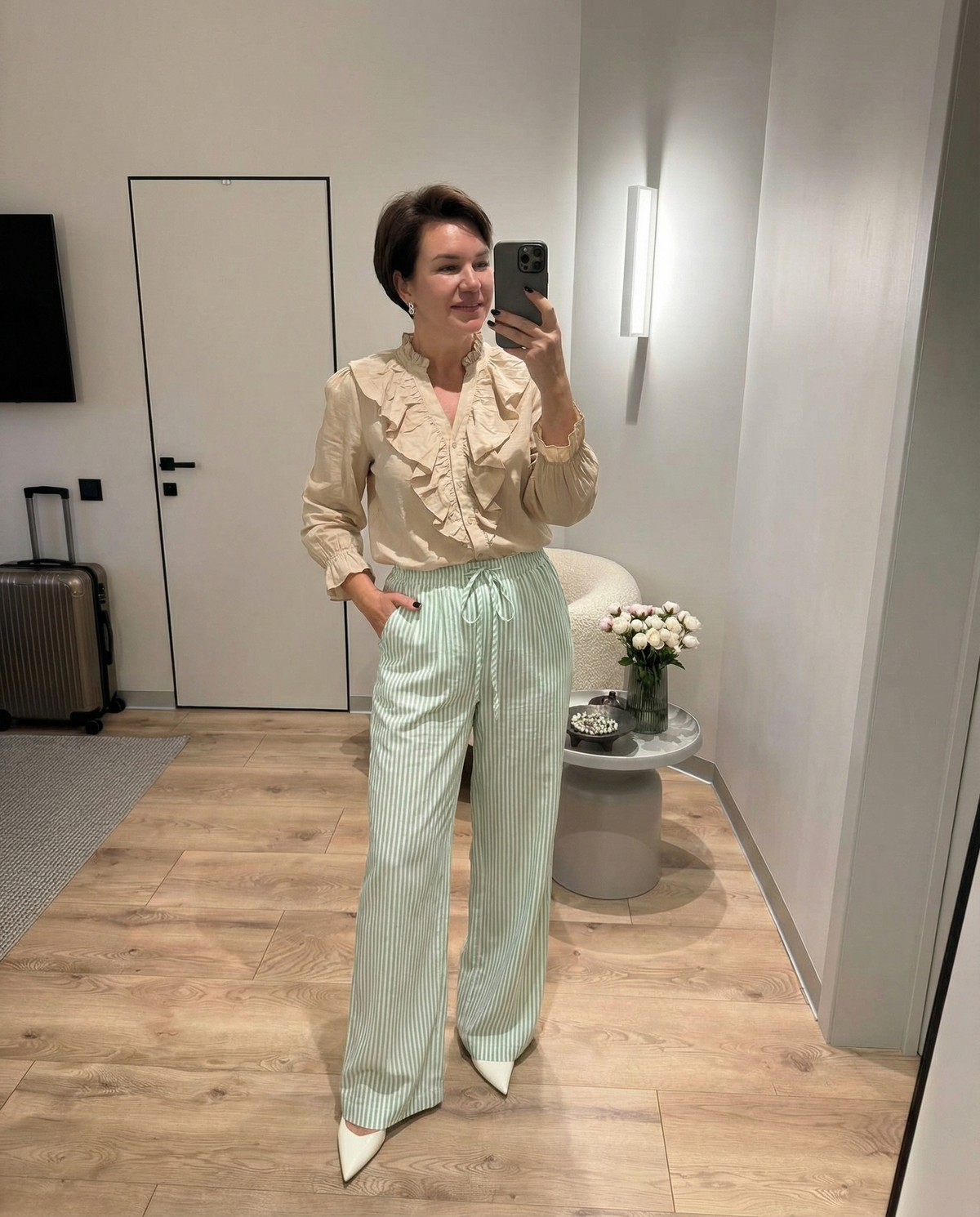 Neve | Wide Leg Pants Sage Green Drawstring