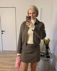 Alma | Houndstooth Cropped Shirt Skirt Set Brown