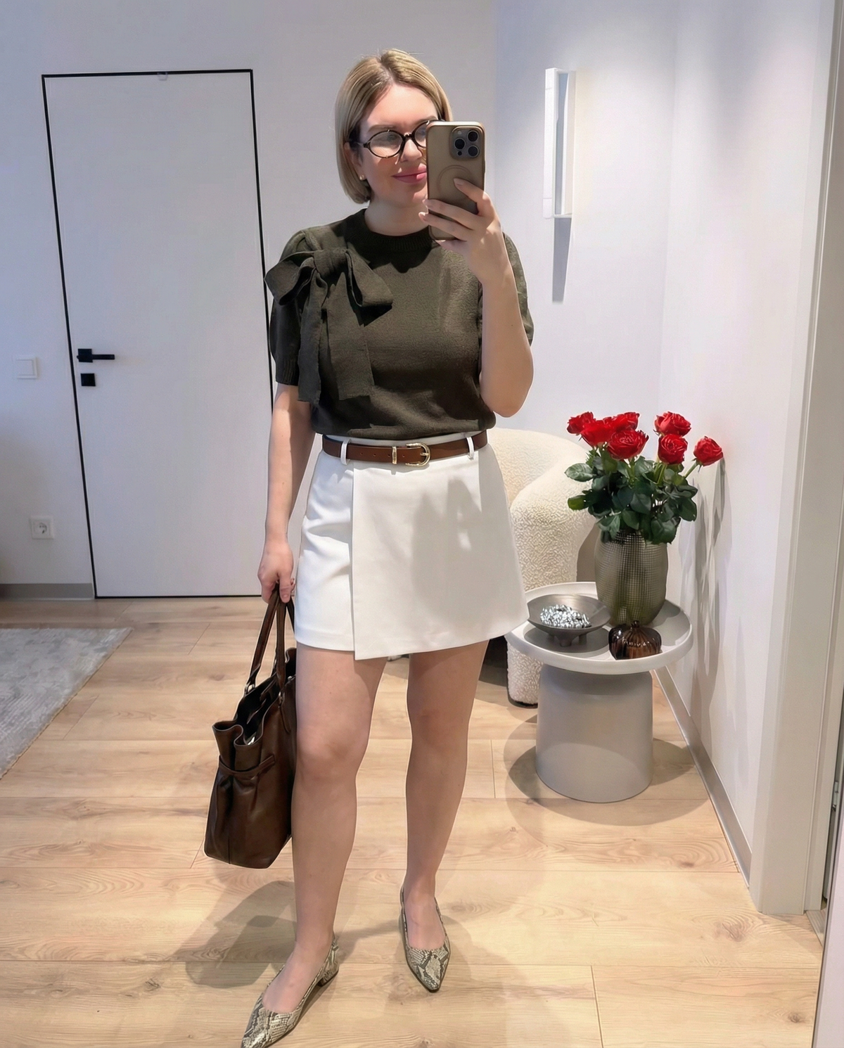 Vera | White Tailored Shorts Brown Belt Included