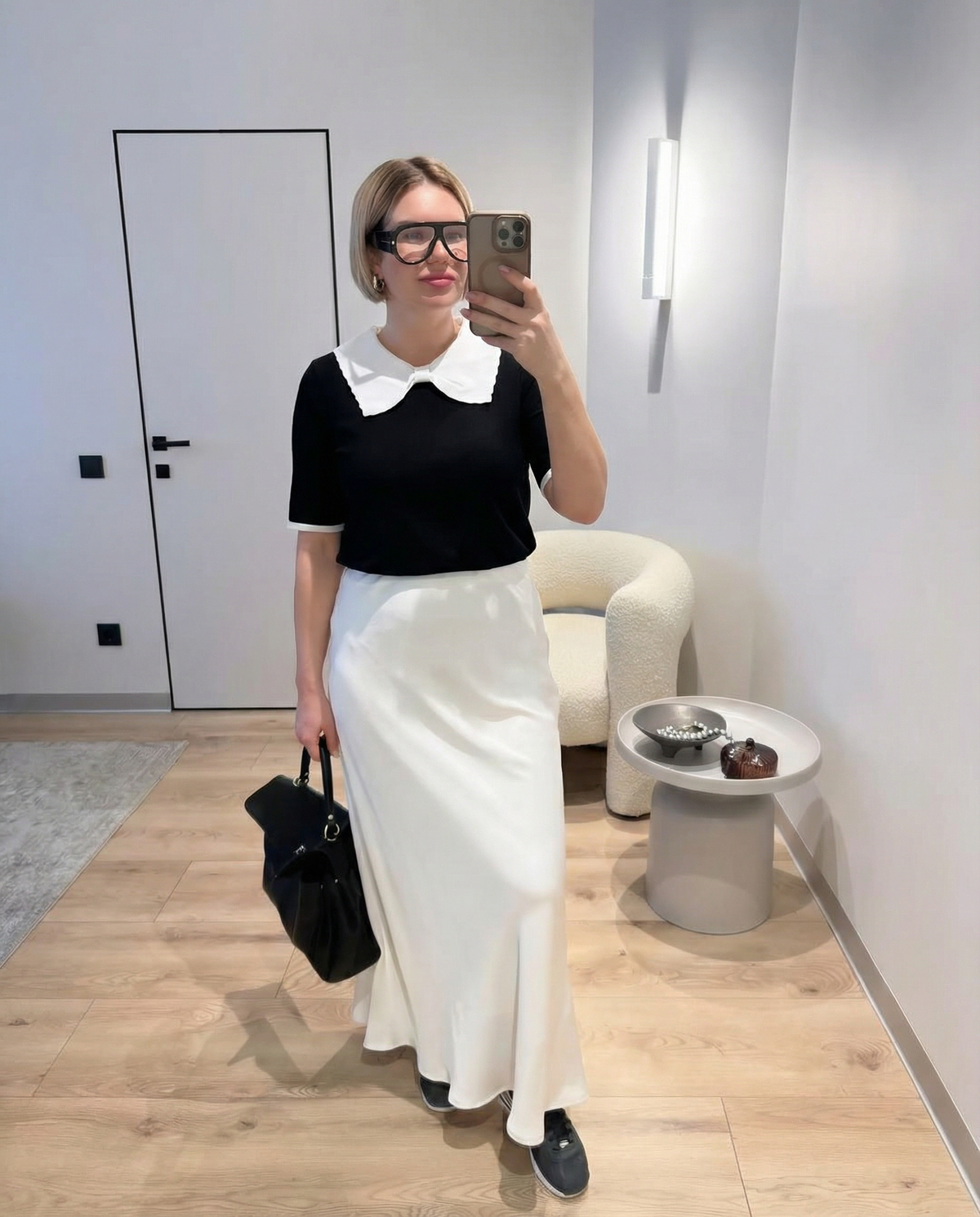 Ivy | Preppy Collar T Shirt Black White Short Sleeve