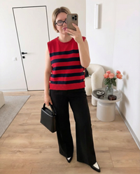 Vera | Striped Knit Sweater Vest Red Black Side Button