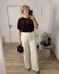Cora | Velvet Puff Sleeve Top Brown Short Sleeve