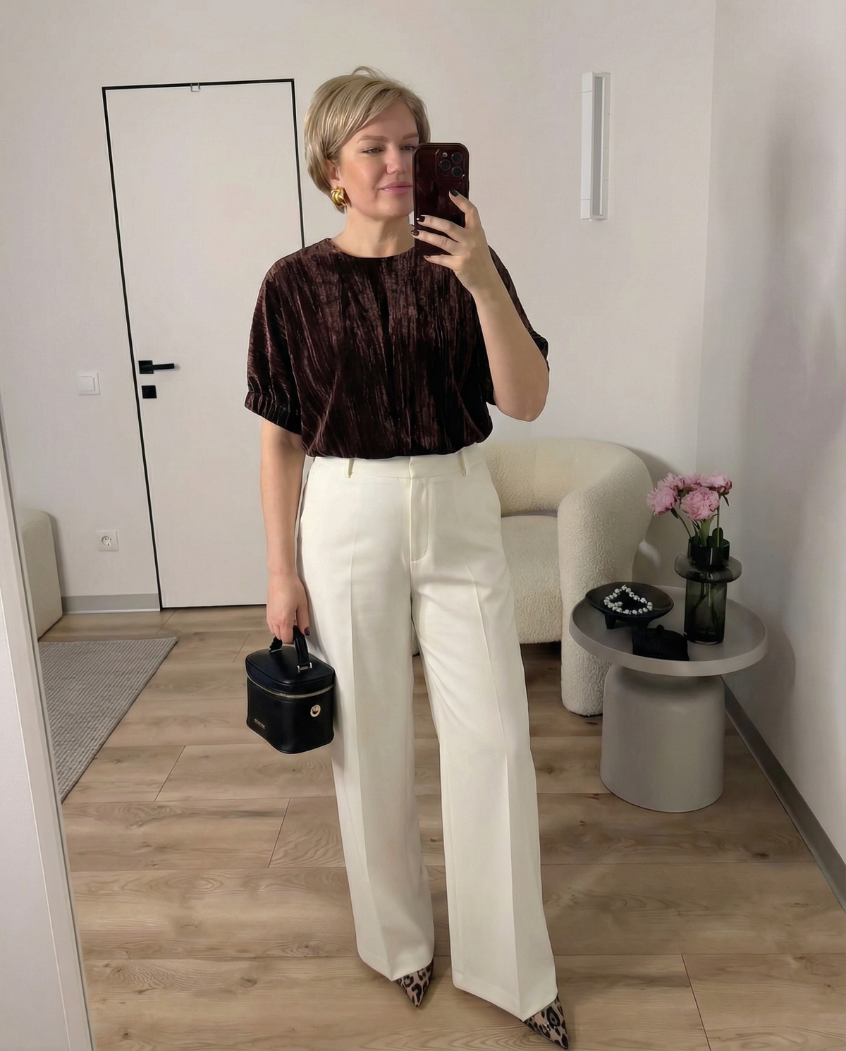 Cora | Velvet Puff Sleeve Top Brown Short Sleeve