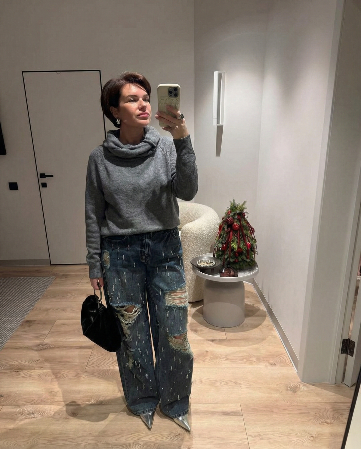 Thea | Cowl Neck Knit Sweater Gray Oversized