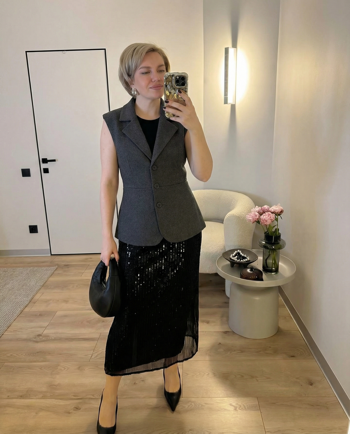 Vera | Sleeveless Blazer Vest Gray Button Front Tailored