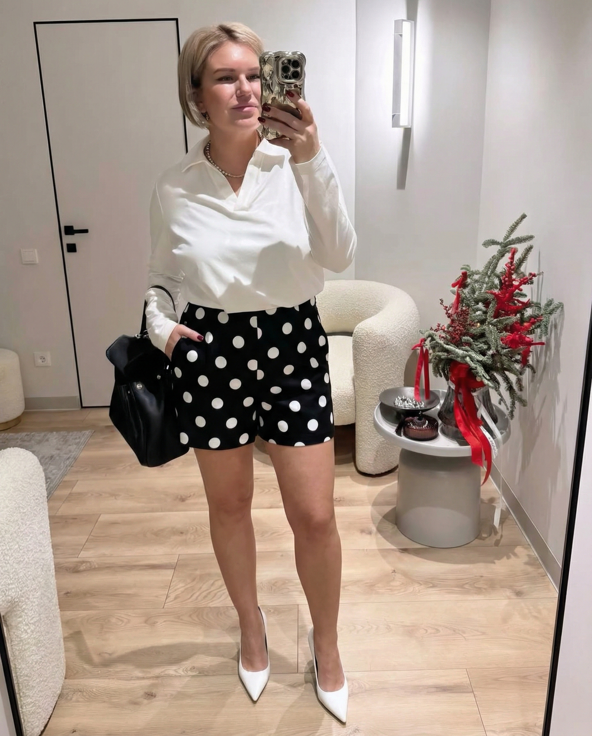 Romy | Polka Dot Shorts Black High Waisted