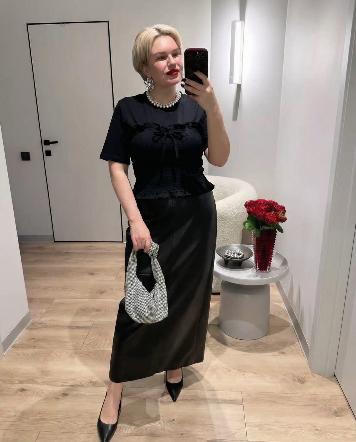 Vera | Coquette Smocked Tie Front Top Black Short Sleeve