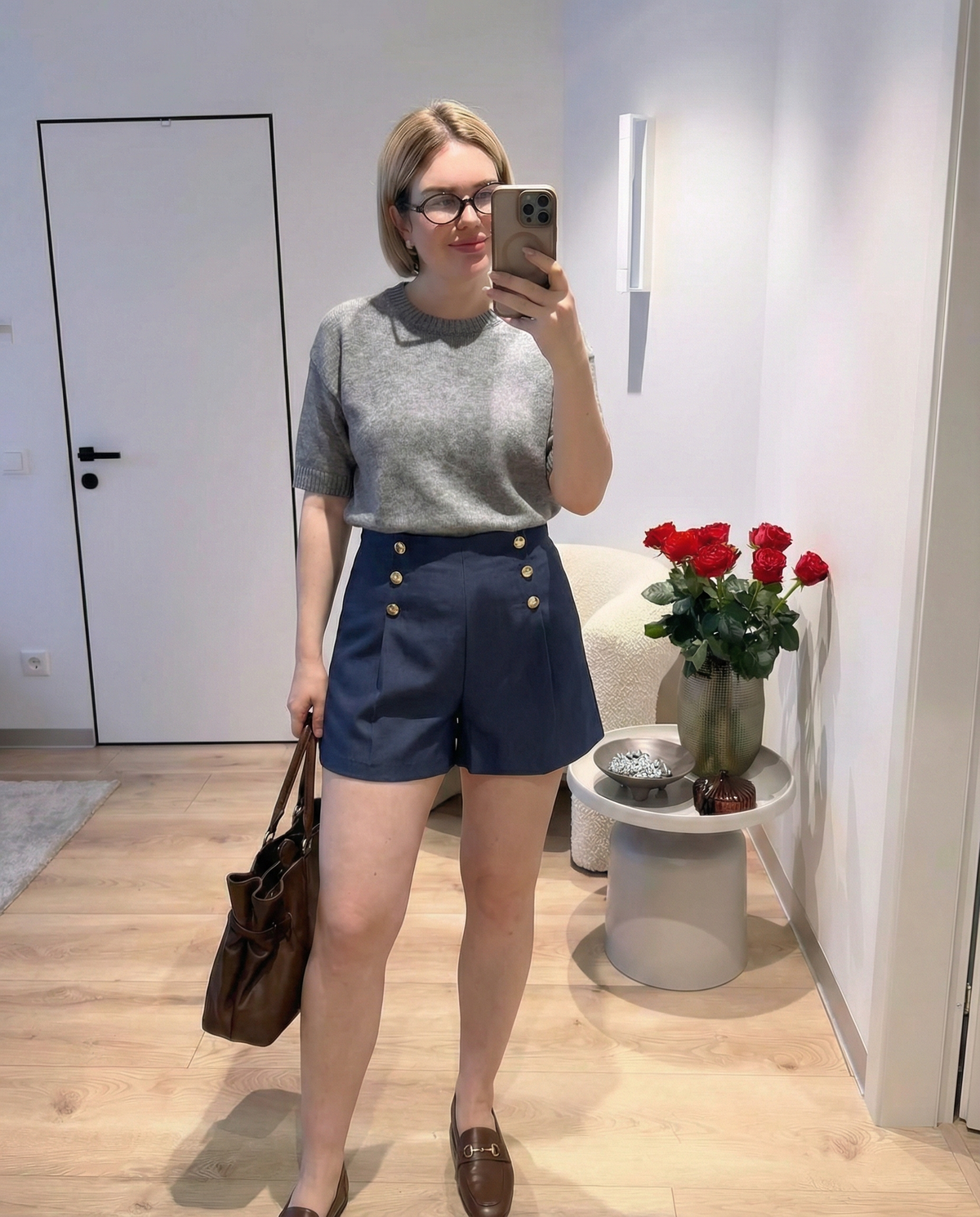 Vera | Pleated Button Shorts Navy Blue