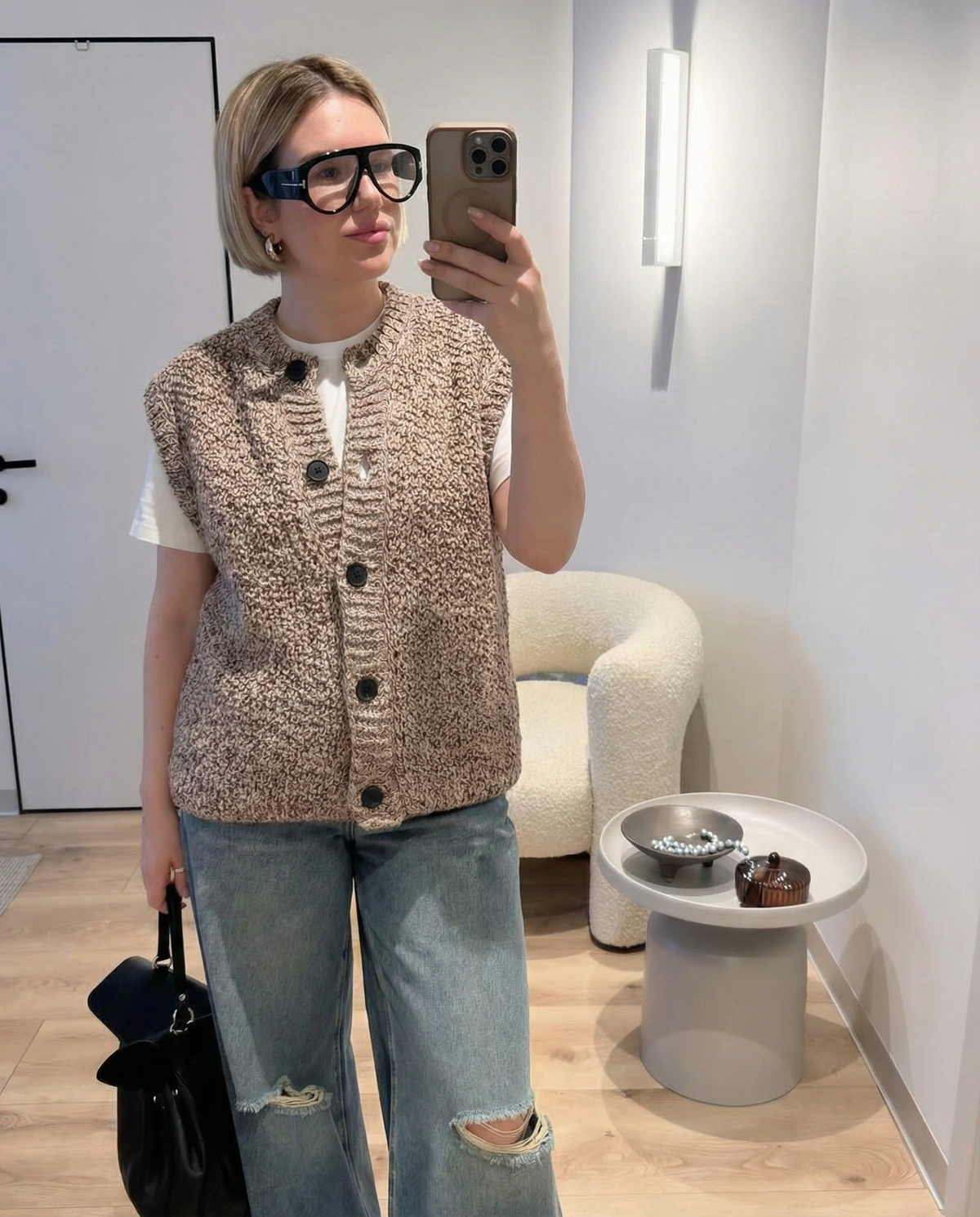 Isla | Knit Sweater Vest Beige Button Front