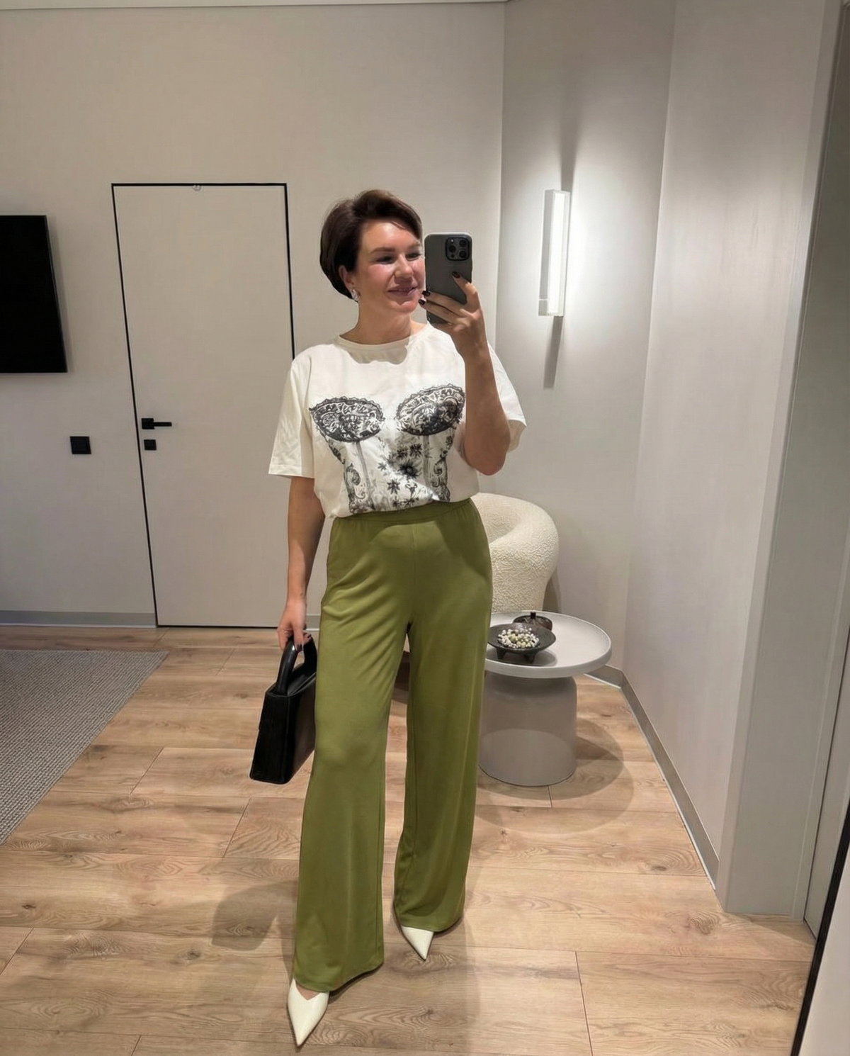 Vera | Wide Leg Palazzo Pants Olive Green Relaxed Fit