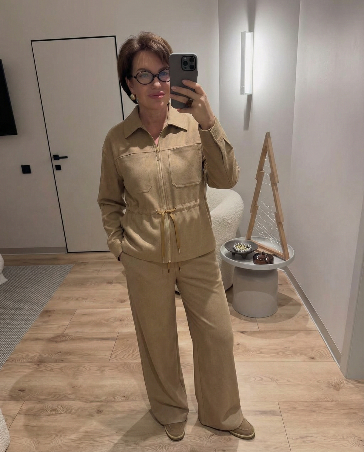 Alma | Linen Utility Jacket Pant Set Beige Wide Leg