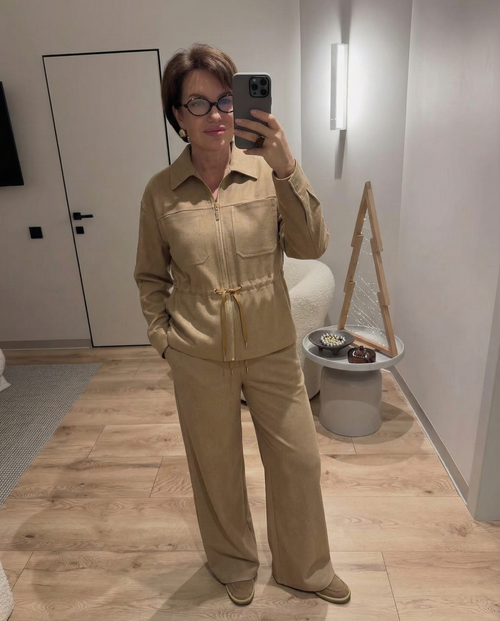 Alma | Linen Utility Jacket Pant Set Beige Wide Leg