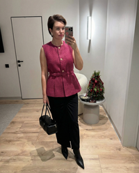 Eloise | Tweeds Belted Sweater Vest Burgundy Button Front