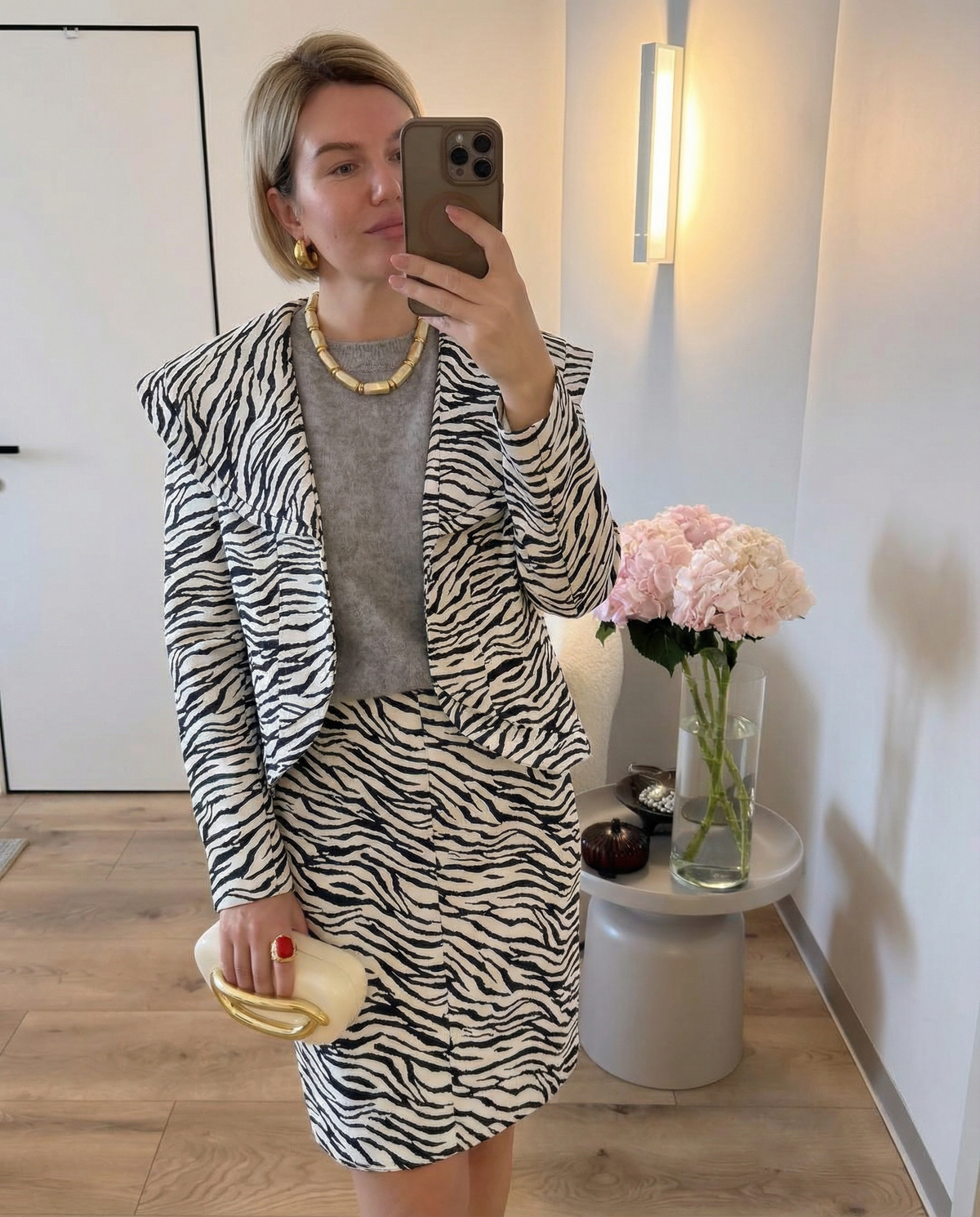 Vera | Zebra Stripe Blazer Skirt Set Black White