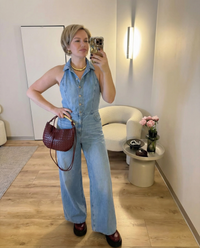 Vera | Denim Jumpsuit Light Blue Halter Collared Wide Leg