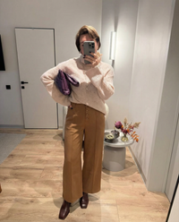 Vera | Wide Leg Pants Camel Button Front Pleated
