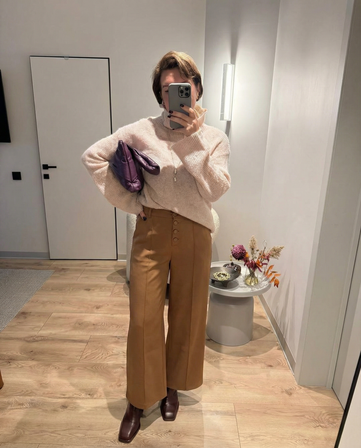 Vera | Wide Leg Pants Camel Button Front Pleated