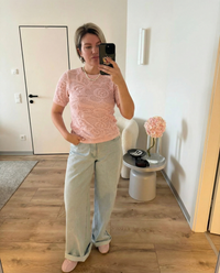 Vera | Knit T Shirt Pink Floral Textured Crew Neck