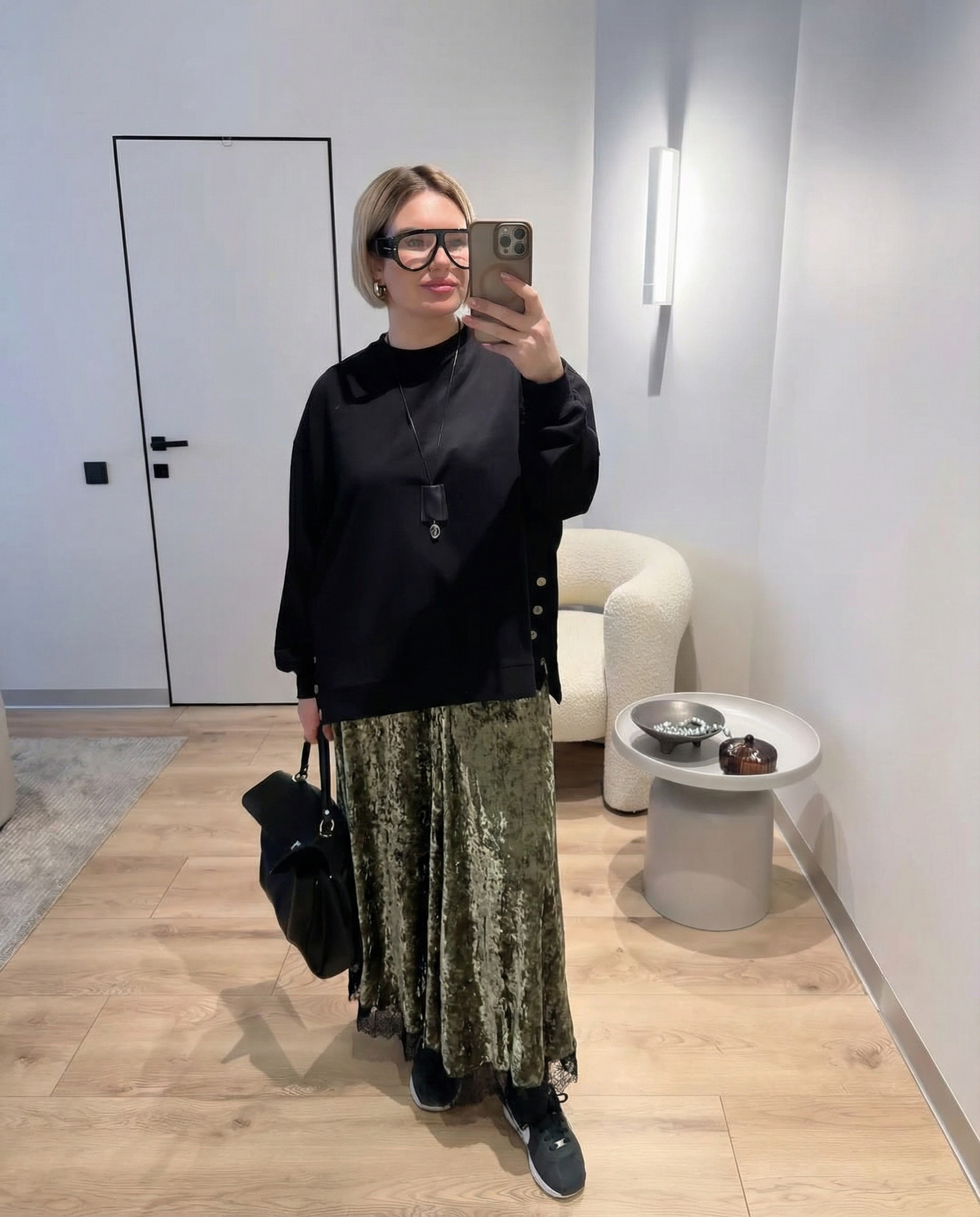 Paloma | Velvet Lace Midi Skirt Sage Green A Line
