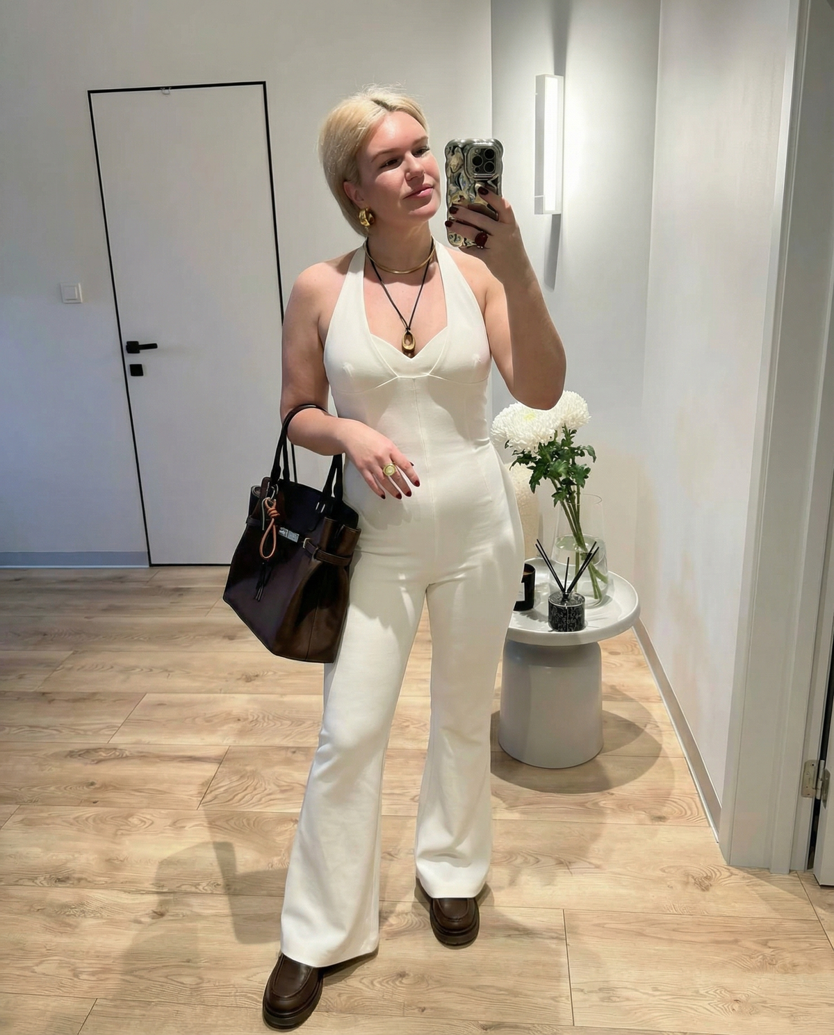 Iris | Halter Jumpsuit Cream Wide Leg Flare
