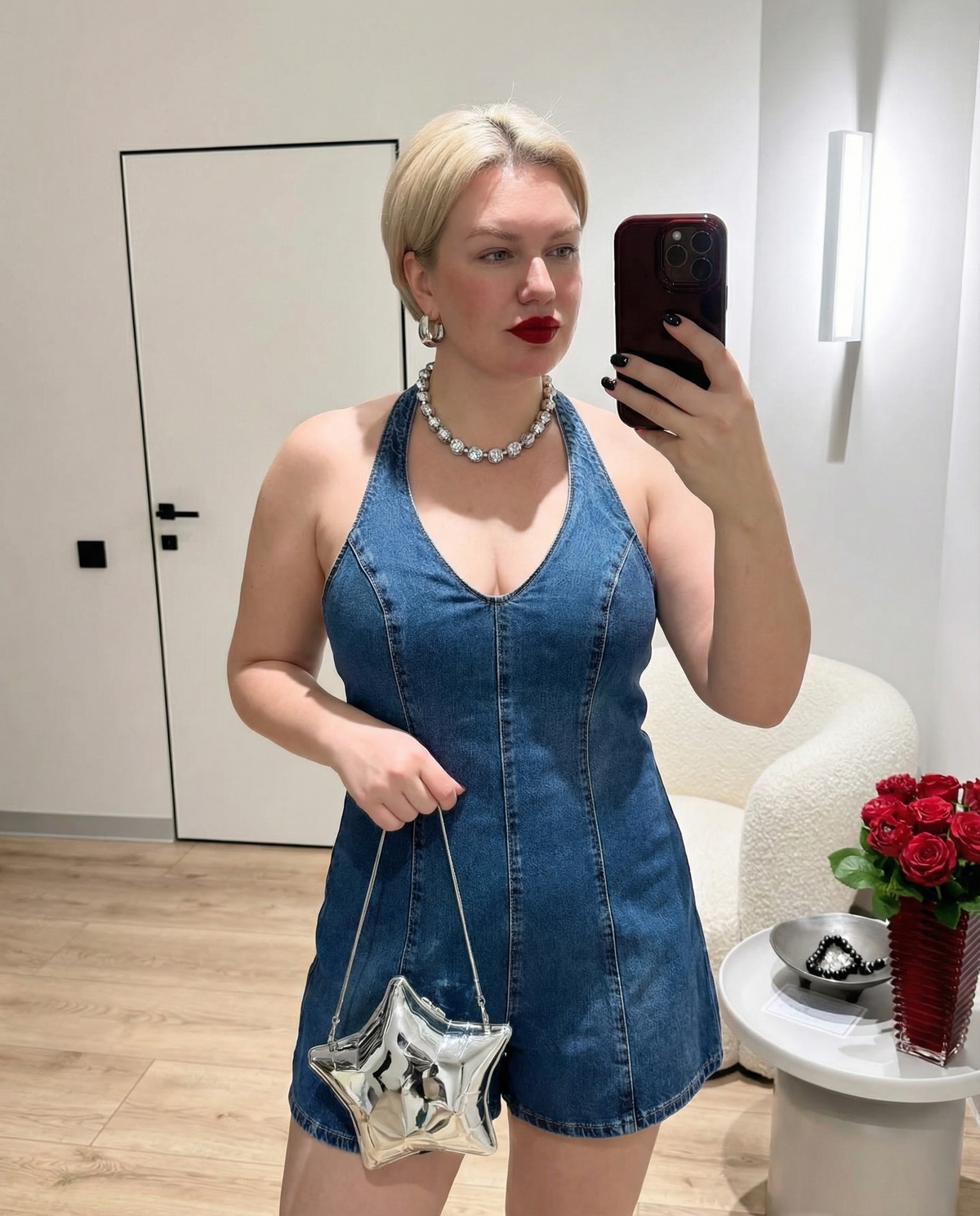 Isla | Denim Romper Blue Halter Tie Back Mini