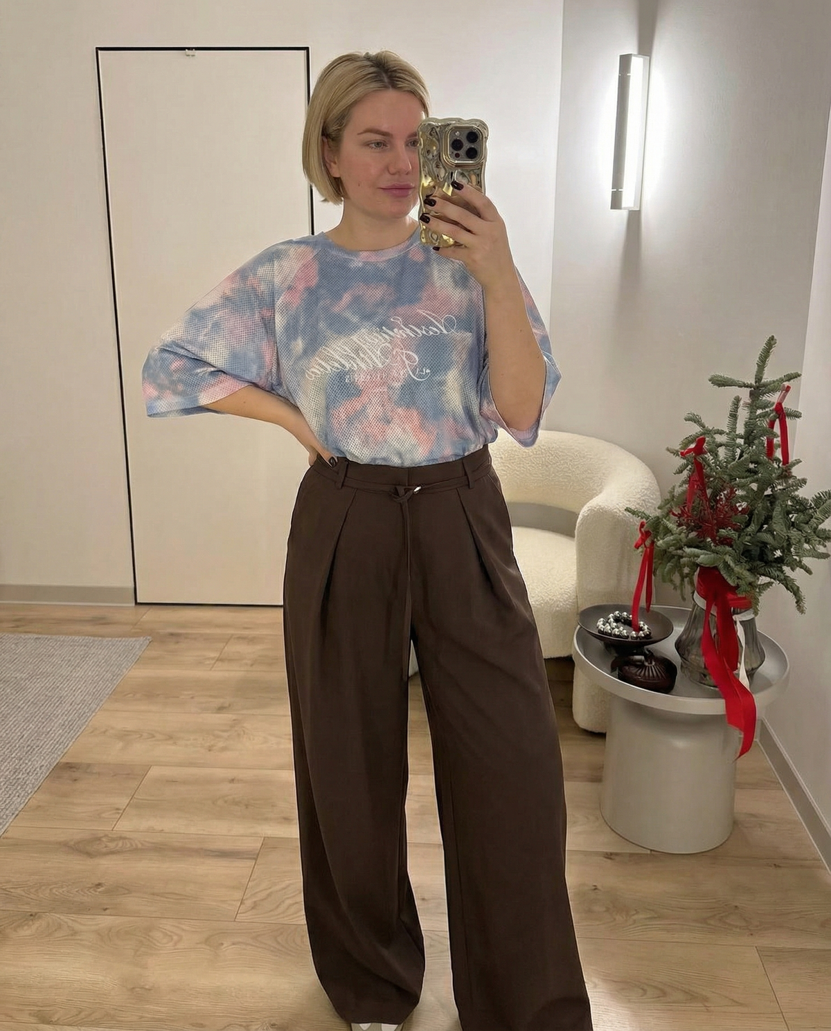 Vera | Wide Leg Palazzo Pants Brown Pleated Front Tie