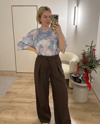Vera | Wide Leg Palazzo Pants Brown Pleated Front Tie