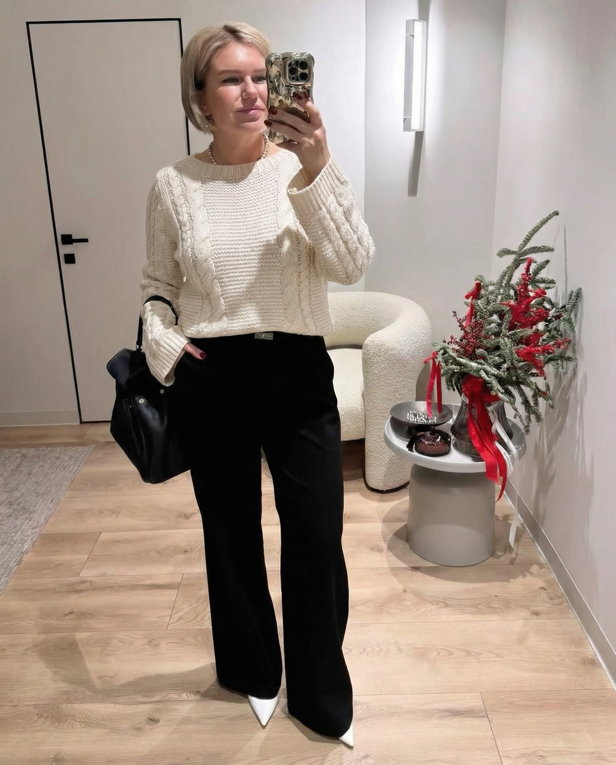 Aria | Cable Knit Sweater Cream Crew Neck Long Sleeve