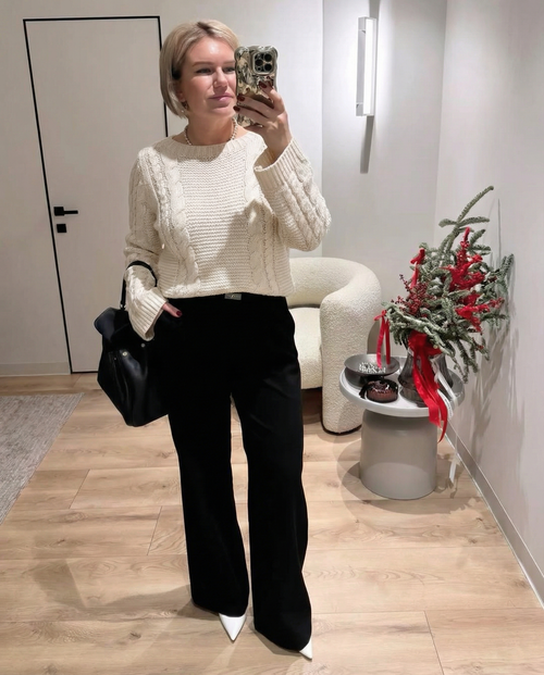Aria | Cable Knit Sweater Cream Crew Neck Long Sleeve