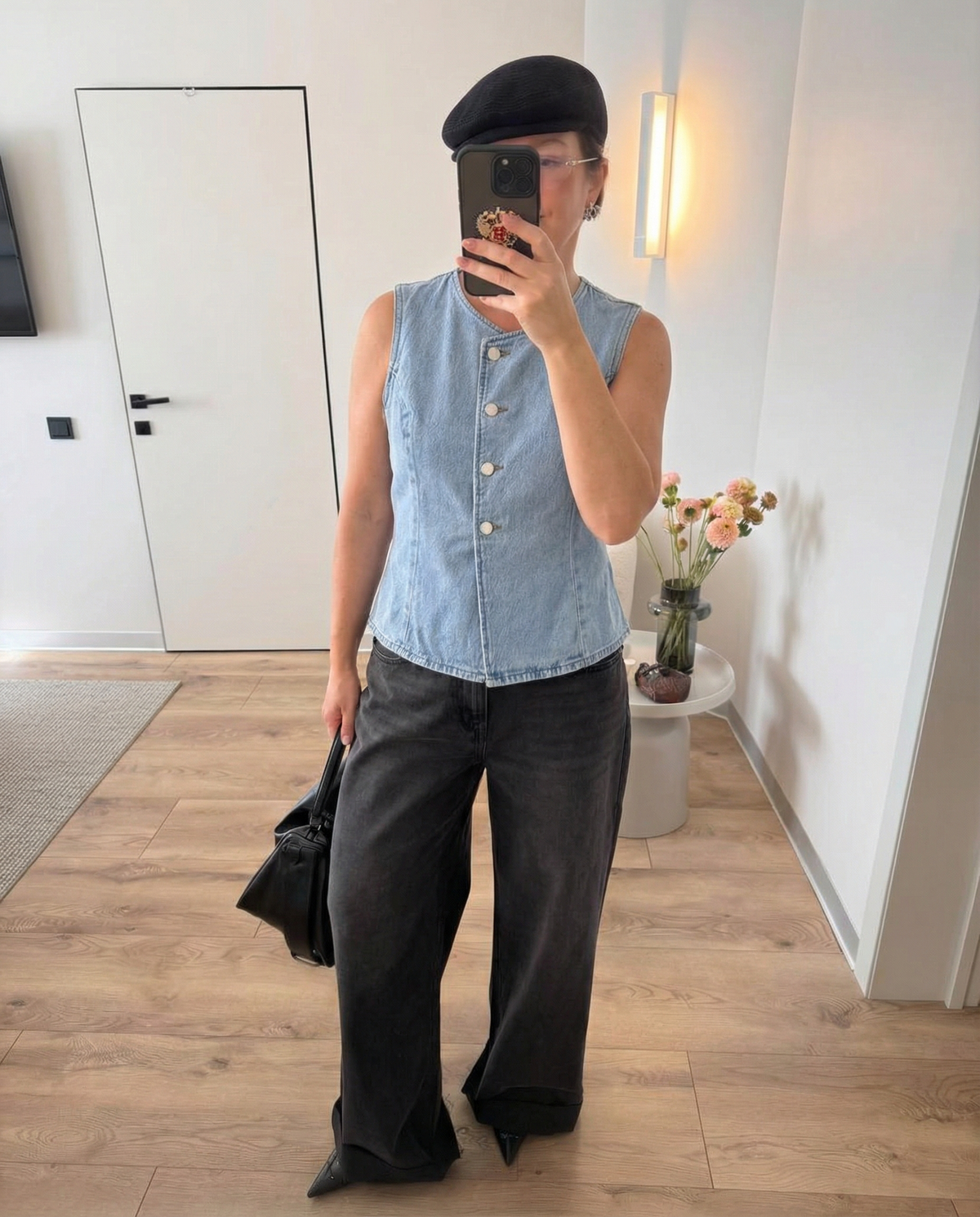 Arya | Denim Vest Light Blue Button Front Sleeveless
