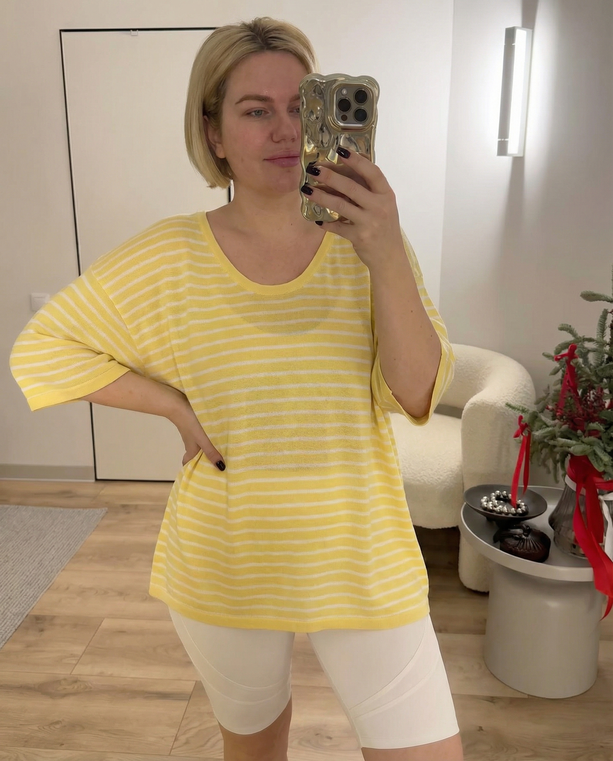 Fley | Striped T Shirt Yellow Cream Short Sleeve Crew Neck