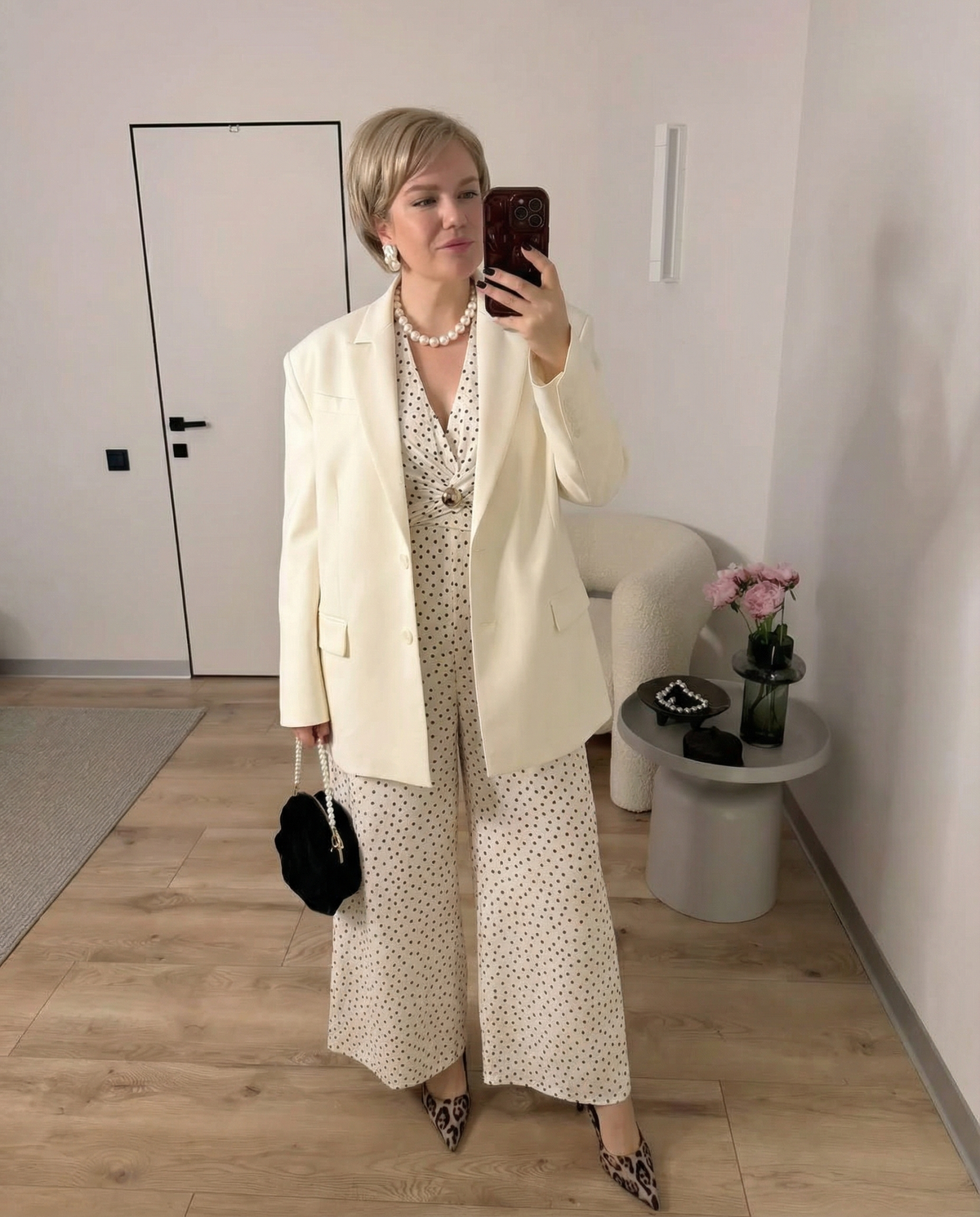 Rue | Polka Dot Halter Jumpsuit Cream Wide Leg