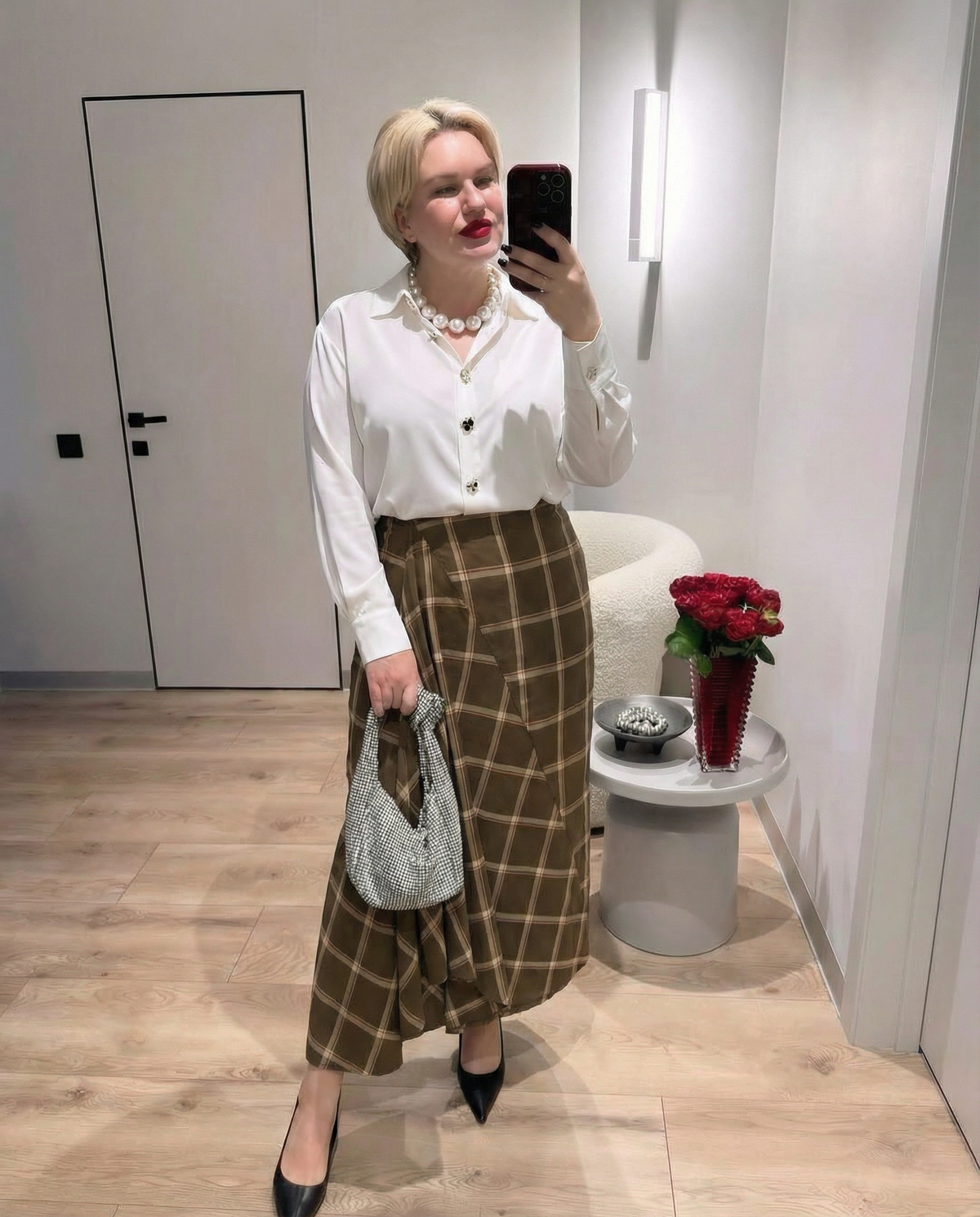 Margot | Plaid A Line Midi Skirt Brown Wrap Front