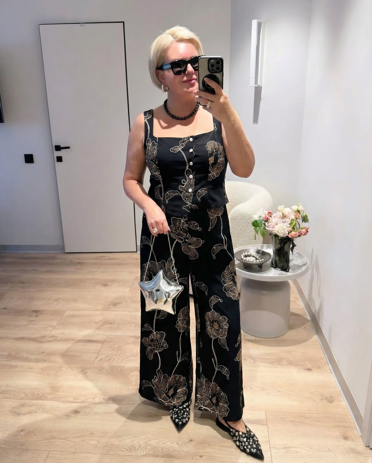 Iris | Floral Jumpsuit Black Wide Leg Sleeveless