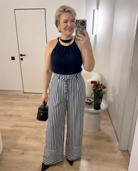 Isla | Striped Wide Leg Jumpsuit Navy White Halter Neck