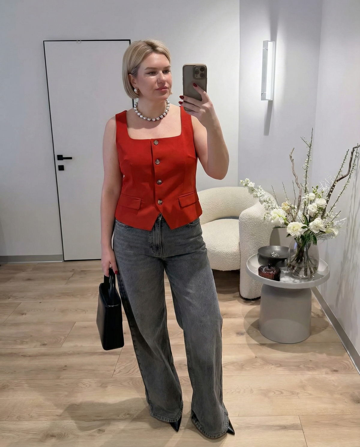 Vera | Sleeveless Button Front Vest Red Tailored