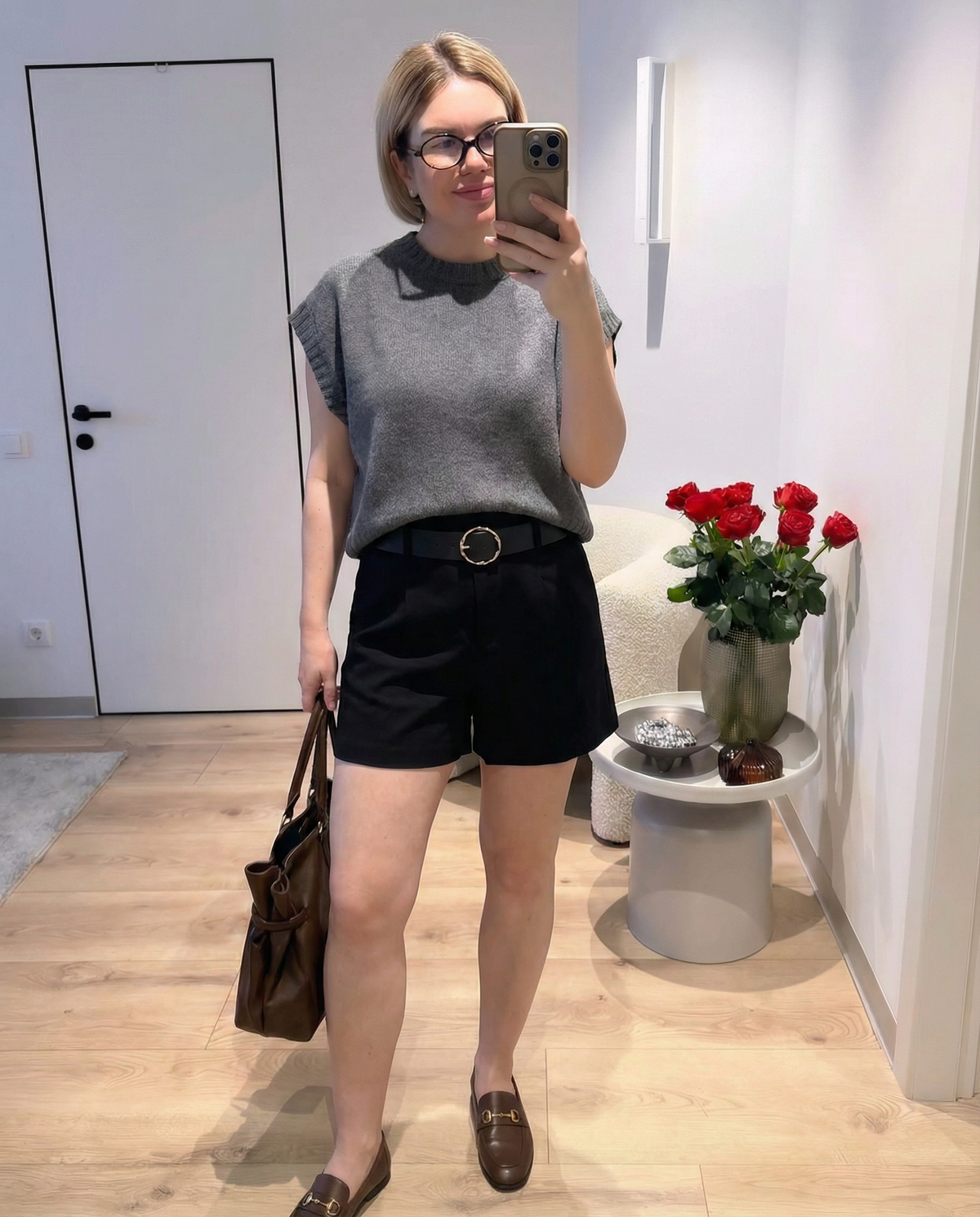 Nola | Tailored Black Shorts Belted Gold Ring Buckle