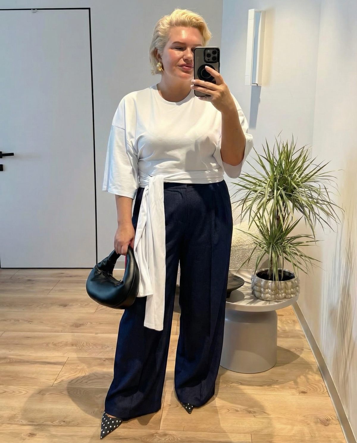 Neve | Wide Leg Pants Navy High Waisted Pleated