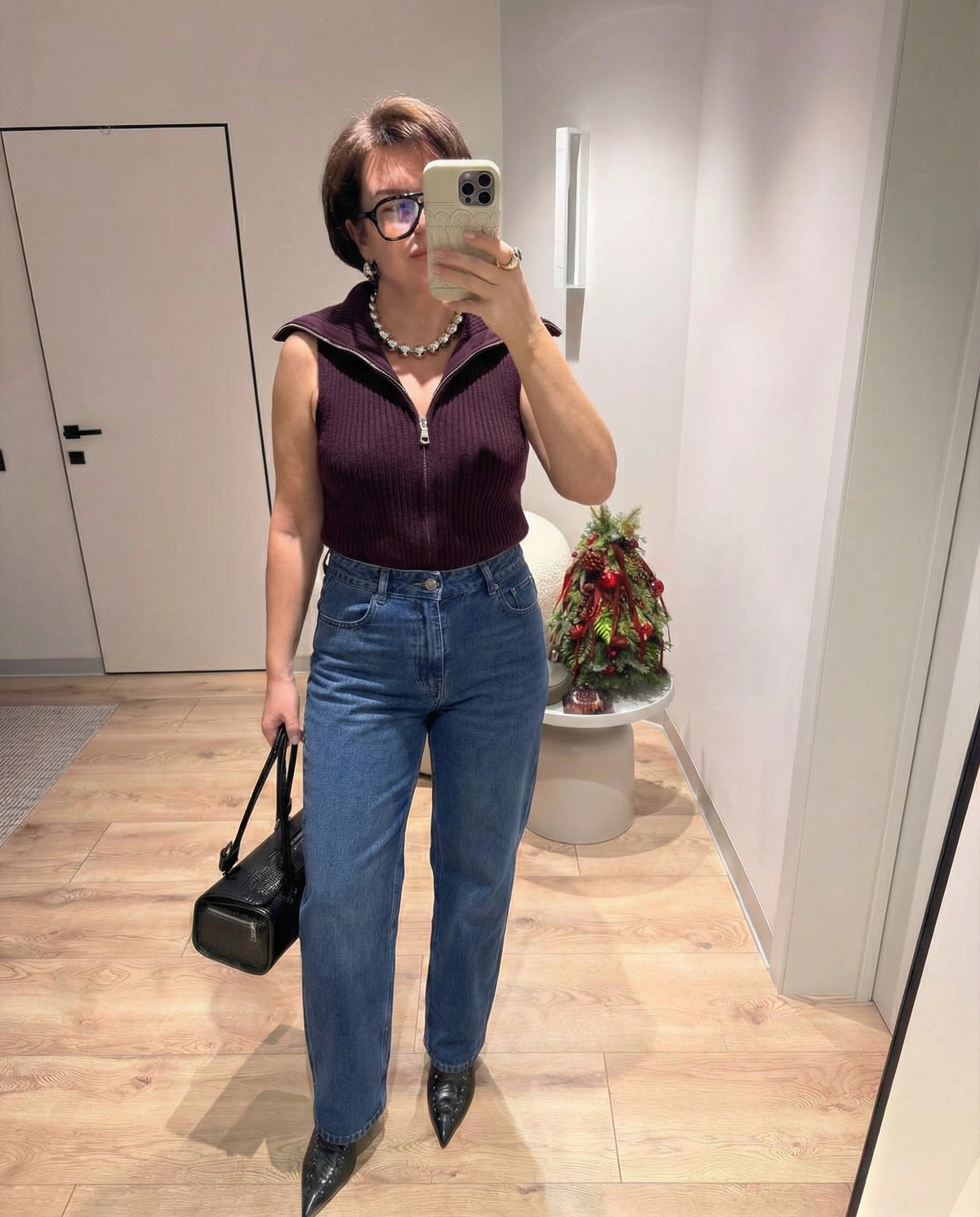 Lux | Oversized Zip Collar Sweater Vest Burgundy Ribbed