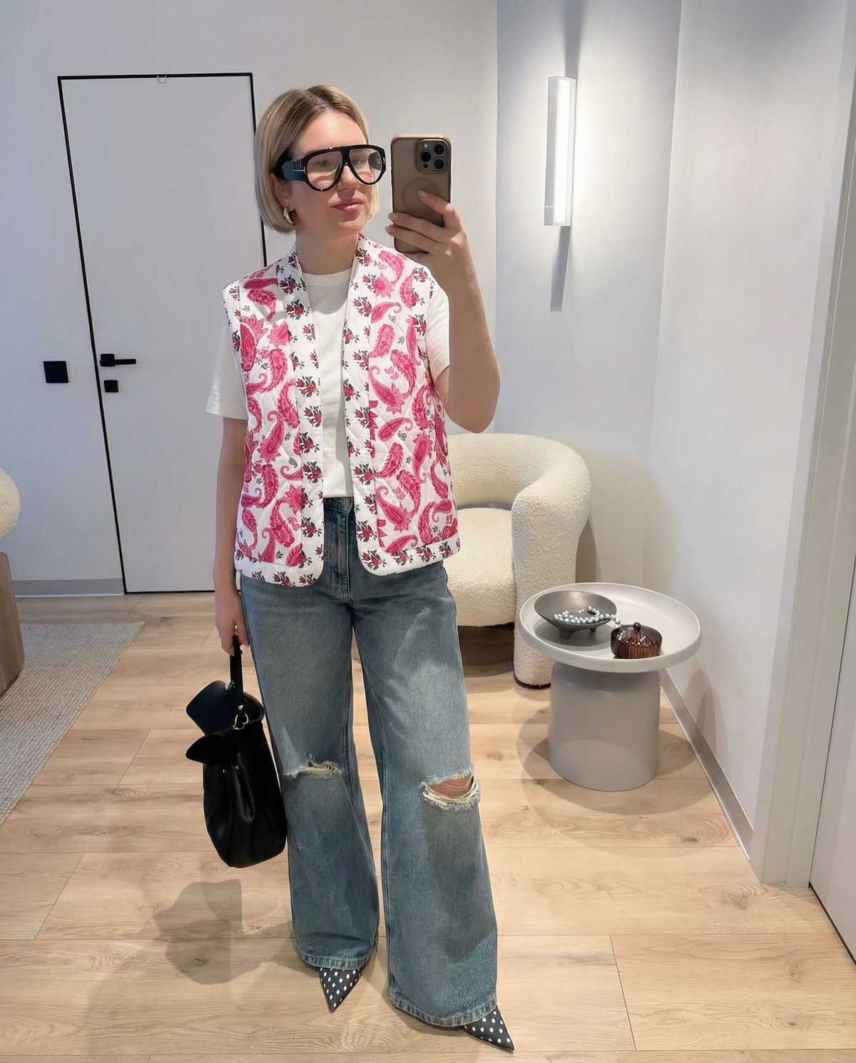 Rue | Paisley Floral Print Sleeveless Cardigan Cream Pink