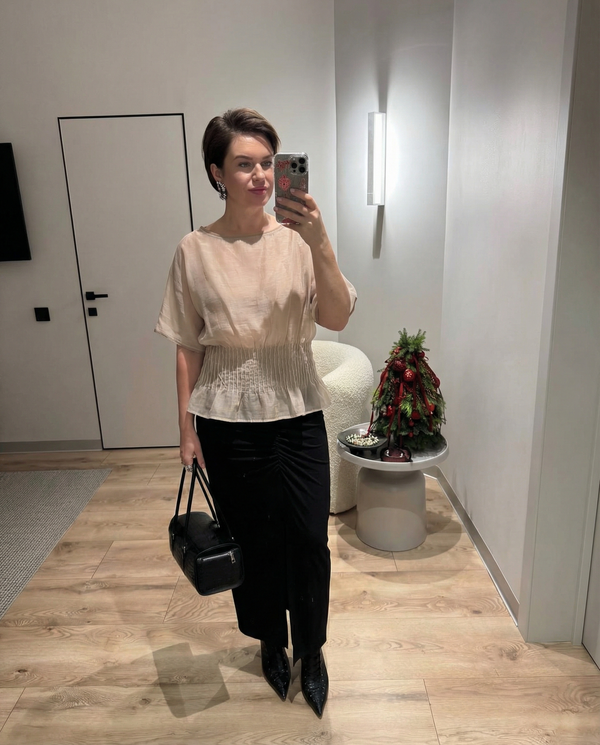 Vera | Casual Smocked Waist Short Sleeve Top Cream