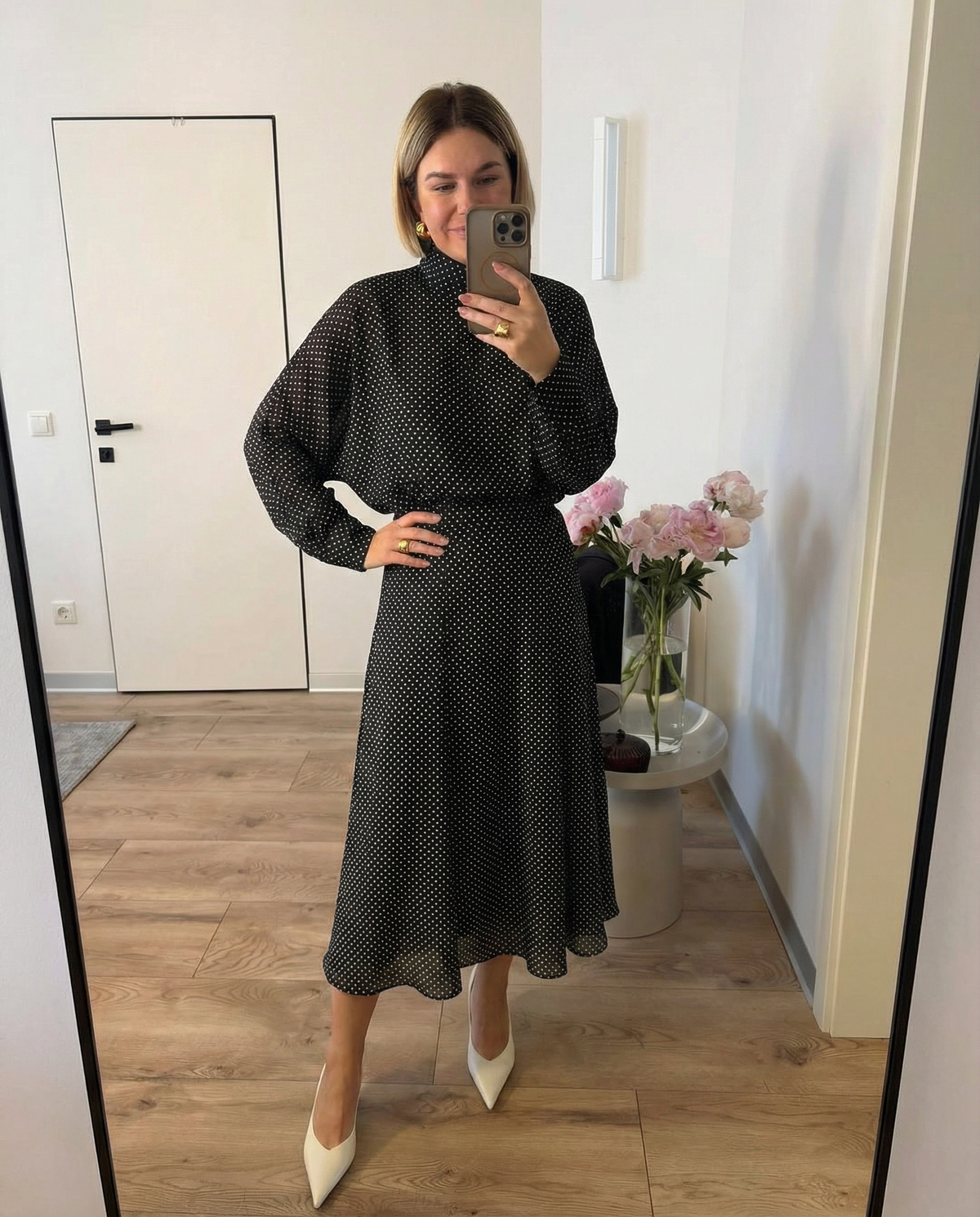 Vera | Polka Dot Skirt Set Black Midi A Line