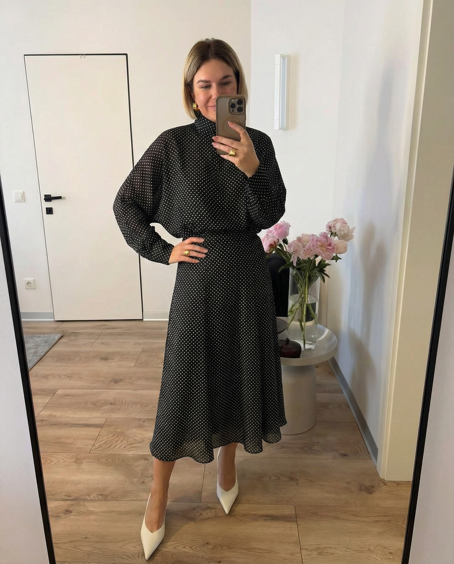 Vera | Polka Dot Skirt Set Black Midi A Line