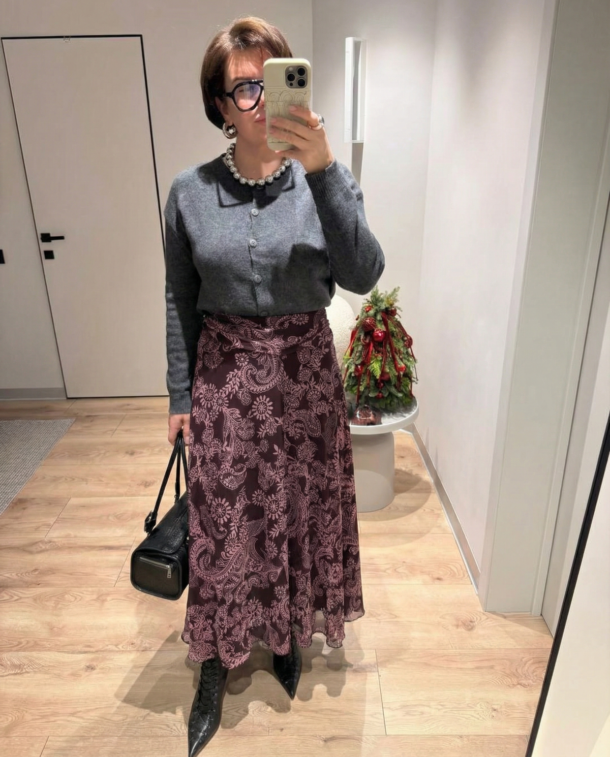 Neve | Boho Paisley Maxi Skirt Brown Cream Floral Print