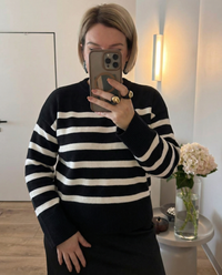 Neve | Striped Knit Sweater Black Cream Crew Neck
