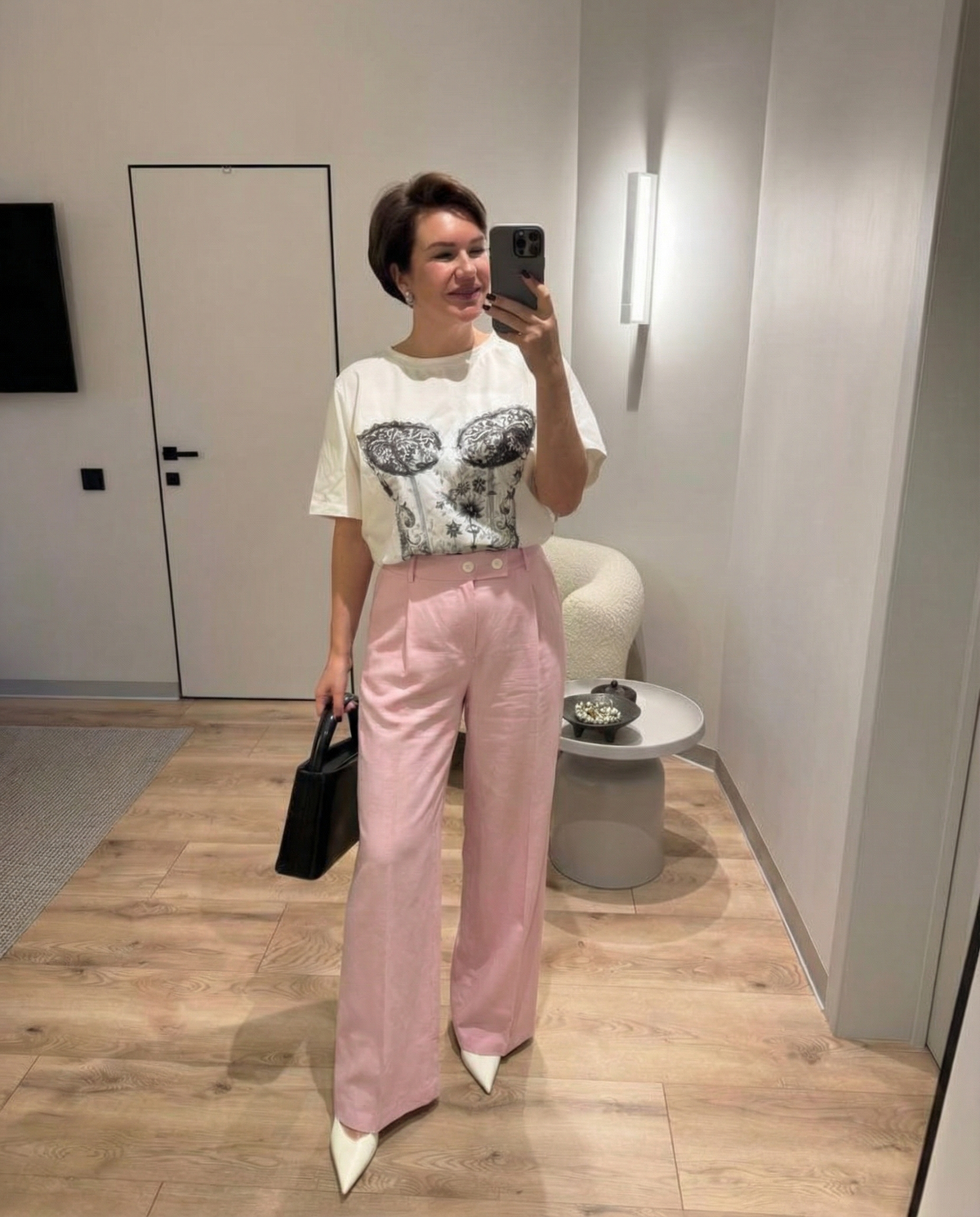 Vera | Pleated Wide Leg Pants Pink Button Detail