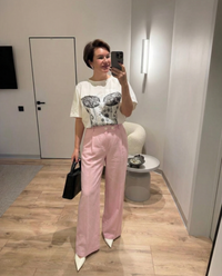 Vera | Pleated Wide Leg Pants Pink Button Detail