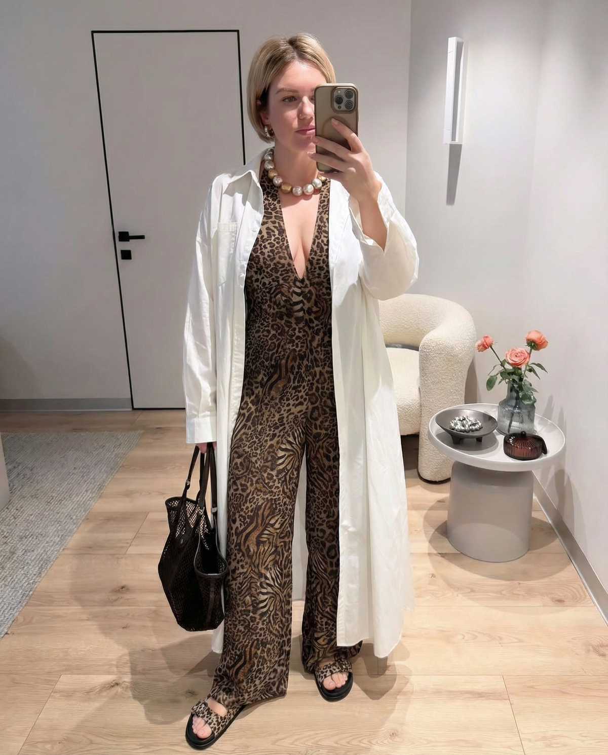 Ines | Wide Leg Jumpsuit Leopard Print Brown Halter